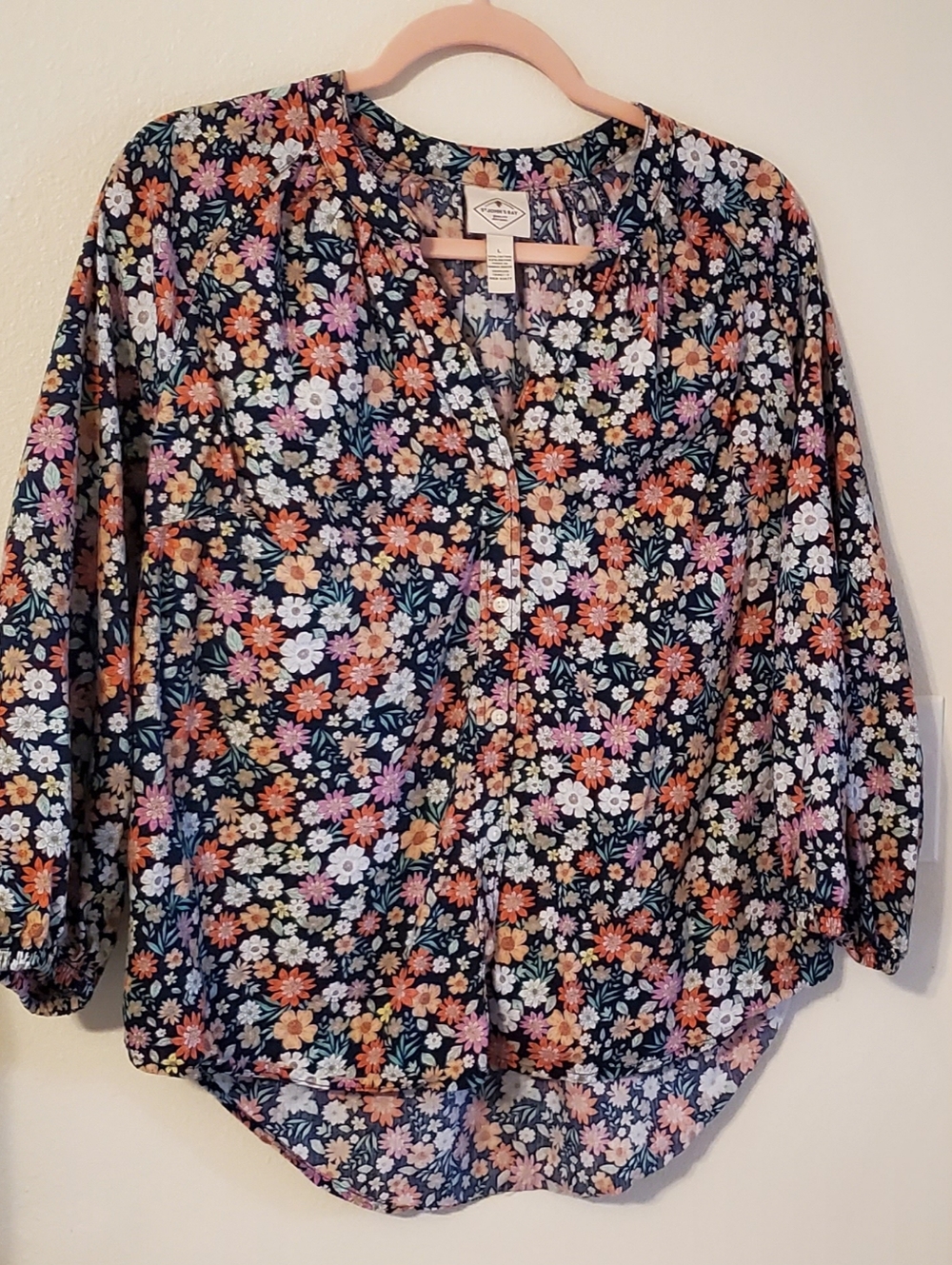 St. John's Bay Women's L Floral Cotton Blend 3/4 sleeve Blouse